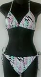 Juniors - White/Pink/Aqua/Black 2 PC Bikini Swimsuit Triangle Top/String Bottom. By In Gear. Adjustable ties. Sizes S-M-L.