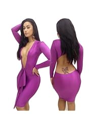 Plus Size Sexy Long Sleeves Goddess Open-Back Polyester/Spandex Above the Knee Bandage Dress/Bodycon Dress/Club Dress/Mini Dress 
