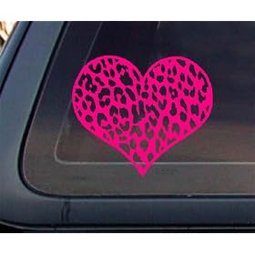 Leopard Print Heart Car Decal / Sticker - HOT PINK