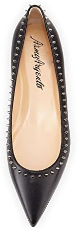 AsmaArgento Ladies Handmade Fashion Mini Spikes Pointy Party Dress Flat Pumps Shoes Black Matte 11 M US