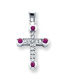 14k White Gold Diamond & Ruby Cross Pendant
