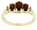 10k Yellow Gold January Birthstone 3-Stone Garnet Ring w/ Diamond Accent, Size 7