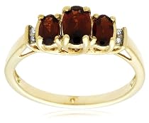 10k Yellow Gold January Birthstone 3-Stone Garnet Ring w/ Diamond Accent, Size 7