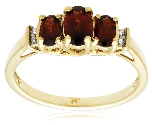 10k Yellow Gold January Birthstone 3-Stone Garnet Ring w/ Diamond Accent, Size 7