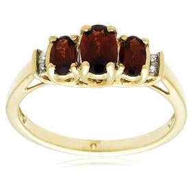 10k Yellow Gold January Birthstone 3-Stone Garnet Ring w Diamond Accent, Size... by Amazon.com Collection