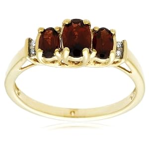 10k Yellow Gold January Birthstone 3-Stone Garnet Ring with Diamond-Accent,... by
