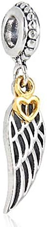 Charmstar Guardian Angel Wing Charm 925 Sterling Silver Gold Plated Love Heart and Guidance Bead Fit European Major Brand Bracelet or Necklace
