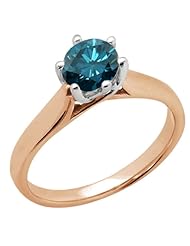 1.10 Ct Round Blue SI1/SI2 Diamond 18K Rose Gold Ring
