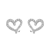 .925 Sterling Silver Rhodium Plated Heart CZ Stud Earrings with Screw-back for Children & Women
