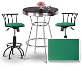 Chrome Bar Table & 2 Black Adjustable 24"-29" Everglade Vinyl Seat Barstool ....