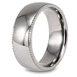 Millgrain Edge Domed High Polished Titanium Ring (9mm) - Sizes 5 - 13