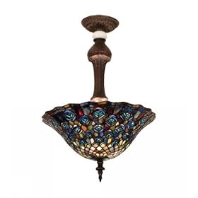 Meyda Tiffany 31101 Feather Semi-Flush, Mahogany Bronze Finish with Stained
