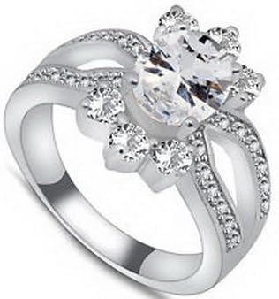 Khaopan Jewelry - Sikver Sapphire CZ Gemstone Flower Ring Size8 Women 10kt White Gold Wedding