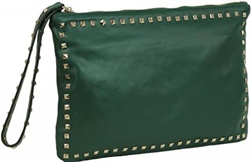 Lush Leather Punk Studded Emerald Green Pouch Clutch