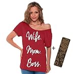Awkwardstyles Mother's Day Wife Mom Boss Off Shoulder Tops T-shirt W + Bookmark L Red