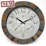 Slate Mosaic Wall Clock-Indoor/Outdoor-Therm, hygrometer