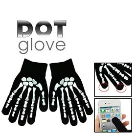 Skeleton Fingers TouchSmart Screen Warm Gloves / Dot Gloves For Touch Screen Devices Ideal For Apple iPhone 4 & 4S , iPad & iPad2, iPod Touch, Blackberry, Samsung, HTC And Other Smartphones, PDA's & Sat navs (Black & White) One Size
