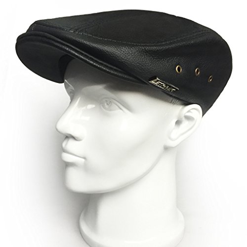 LETHMIK Flat Ivy Cap Genuine Leather Classic Newsboy Cap Cabbie Hat Driver