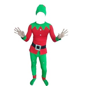 Lovely Red and Green Lycra Spandex Zentai Elf Suit Christmas Masquerade Costume Red,Medium