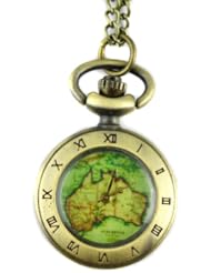 Youyoupifa Bronze Alloys Map Pattern Quartz Pocket Watch(Unisex)
