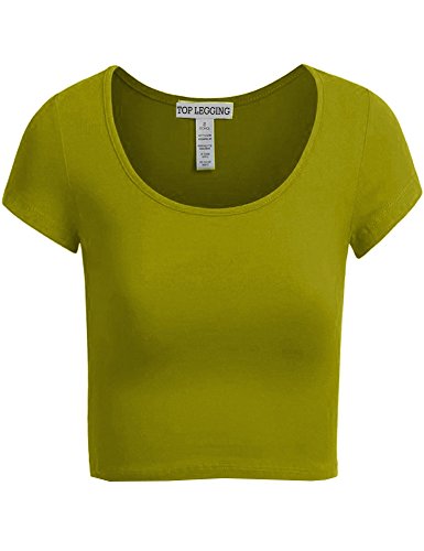 TL Women's Versatile Trendy Basic Fitted Short Sleeve Scoop Neck Solid Crop top