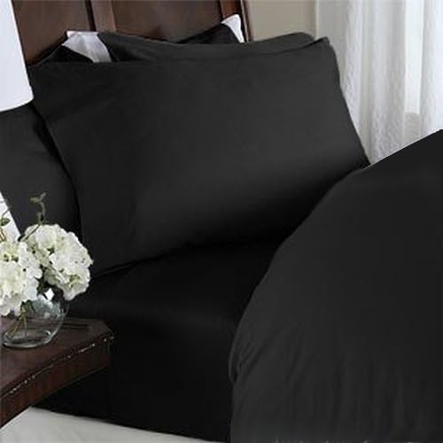 Elegant Comfort ® 1200 Thread Count Egyptian Quality Luxury Silky Soft WRINKLE RESISTANT 4 pc Sheet set, Deep Pocket Up to 16" - All Size and Colors , King Black