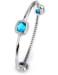 Sterling Silver - Silver & Blue Topaz CZ Bangle