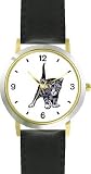 Playful Gray Tabby Kitten Cat - WATCHBUDDY® DELUXE TWO-TONE THEME WATCH - Arabic Numbers - Black Leather Strap-Size-Large ( Men's Size or Jumbo Women's Size )
