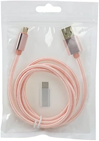 [2 in 1 pack] USB C adapter Uses 56K Resistor + 4FT Long Braided Micro Usb Cable, Works with MacBook, ChromeBook Pixel, Nexus 5X, Nexus 6P, Nokia N1, OnePlus 2 and More (Rose gold)