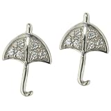 Sterling Silver Cz Studded Umbrella Earrings