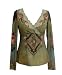 Michal Negrin Shirt Made of Vintage Inspired Printed Lycra with Swarovski Crystals, Roses, Hand-dyed Lace and Glitter - Size L