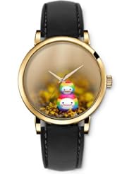 SPRAWL Aanalog Fashion Series Gold Ladies Watches of Genuine Black Leather Strap,Unique Wrist Watch for Women Girls Designed with Cute little letters on the grass