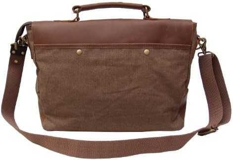 CLELO Retro Leather Canvas Laptop Messenger Bag Briefcase Satchel Handbag (Brown)