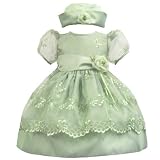Little Girl Easter Dresses - Sage with Organza Flower Applique and Embroidery (6M 24M)