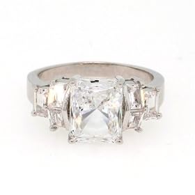 Emerald Radiant Cut with 6 Sparkling Baguettes CZ Engagement Ring Size 9