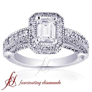 1.85 Ct Emerald Cut Diamond Legacy Style Vintage Engagement Ring Pave SI2-E GIA