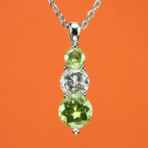 CZ-Snowman Necklace, Peridot-Colored & Diamond-Colored CZs, 18"