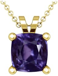 14K Yellow Gold Cushion Cut Purple Sapphire Solitaire Pendant