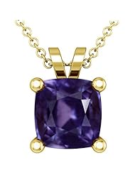 18K Yellow Gold Cushion Cut Purple Sapphire Solitaire Pendant