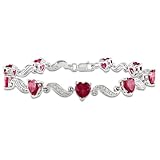 Sterling Silver Created Ruby and Diamond Bracelet (.02 cttw, H-I Color, I3 Clarity), 7