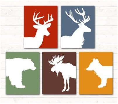 Woodland Animal Nursery Art, Deer, Moose, Fox, Bear, Elk (8x10)