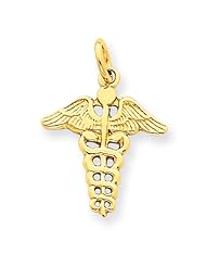 14K Yellow Gold Caduceus Charm Pendant 20mmx14mm