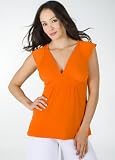 Fashion Lowcut V-Neck Empire Waist Top with Revealing Back Cut Out from Hot Fash Tops - DONNA Orange