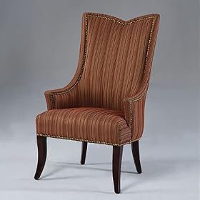 Montreal Antique Mahogany Brown Fireside Chair with Striped Fabric and Nailhead Trim, 18-1 2 Seat... by Powell