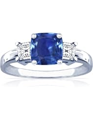 18K White Gold Cushion Cut Blue Sapphire Three Stone Ring (GIA Certificate)