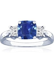 18K White Gold Cushion Cut Blue Sapphire Three Stone Ring (GIA Certificate)