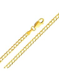 14K Yellow Gold 3.2mm Concave Curb Cuban Chain Necklace with Lobster Claw Clasp