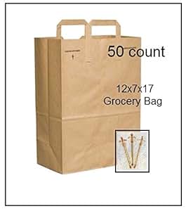 Kraft Paper Grocery Bags With Handles Reli. - 55 Pack, 12"x7"x17", Large Brown Shopping Bags Retail Paper Bags