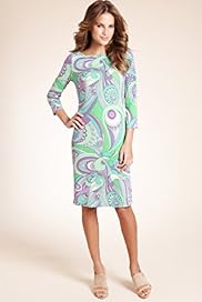 Slash Neck 34 Sleeve Floral Swirl Tunic Dress