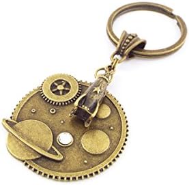 Saturn Space Keychain with Rocket and Swarovski® Elements Birthstone